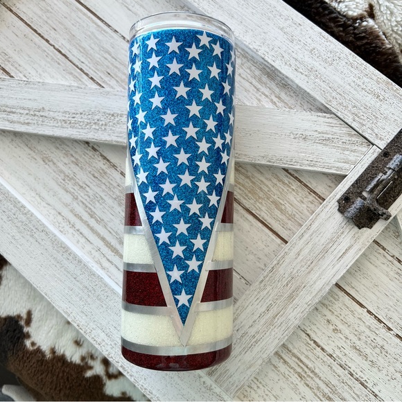 20oz Skinny Straight Tumbler American Flag Glitter Travel Mug Custom Cup America - Picture 4 of 6